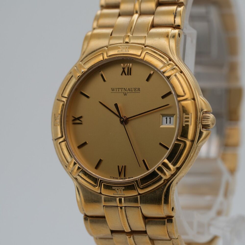 Wittnauer HT8200 Swiss 9514 37mm Gold Tone Date Sapphire Crystal
